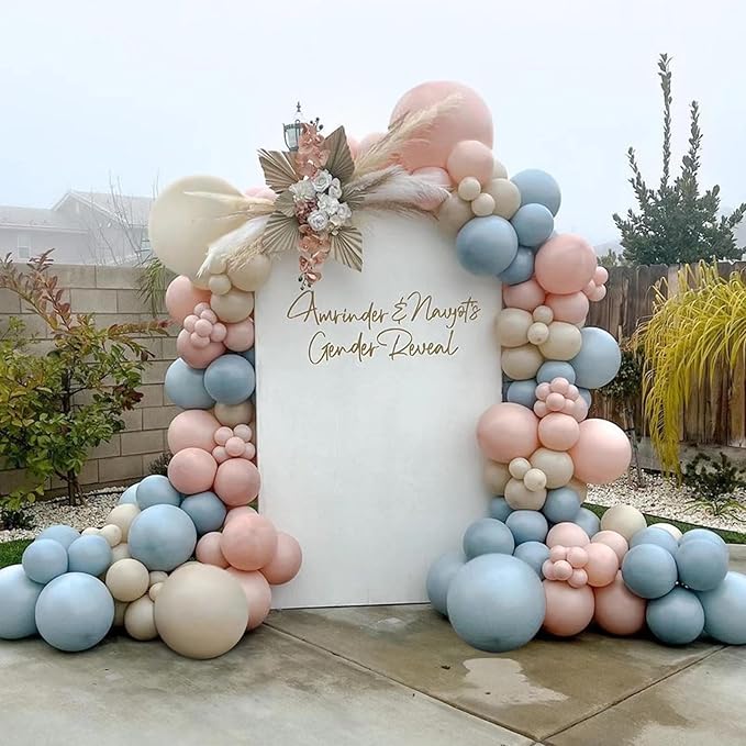 Gender Reveal Balloons Garland Kit, Dusty Pink Blue Sand White | Dusty Pink and by Zesliwy