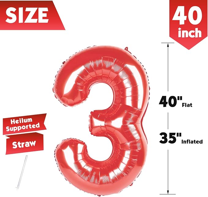 40 Inch Red Number 3 Balloon Birthday Party Decorations - Image 5
