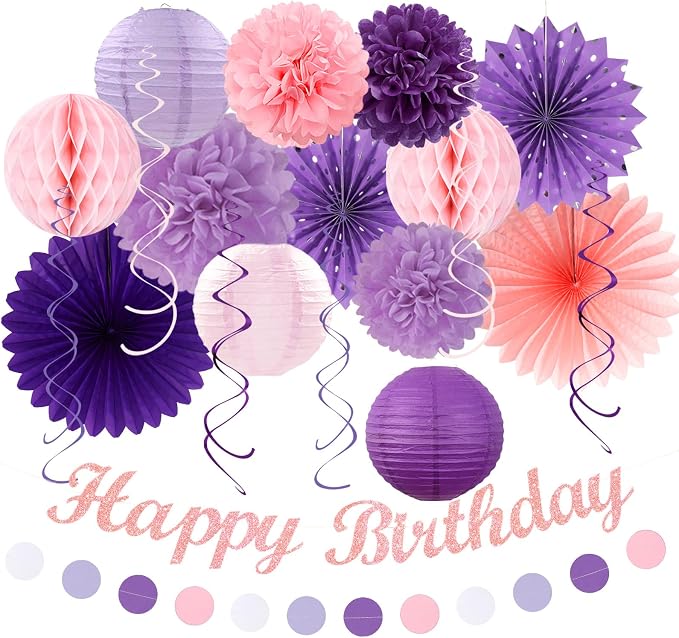 Purple Lilac-Lavender Pink Women Birthday Party-Decorations by Huglony