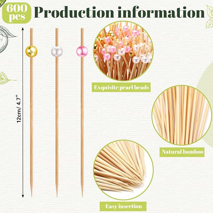Reallnaive 600 Pcs Cocktail Pick Pearl Fancy Toothpick - Image 2