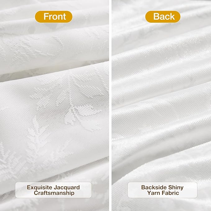 Anmao White Semi Sheer Light Filtering Extra Long Curtains 2 Panels, Leaf - Image 3