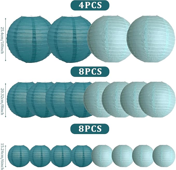 20Pcs Paper Lanterns Decorative, Teal Round Hanging Lanterns - Image 3