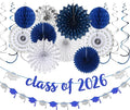 Navy-Blue Silver Party-Decorations Graduation Banner-Streamers by Panduola