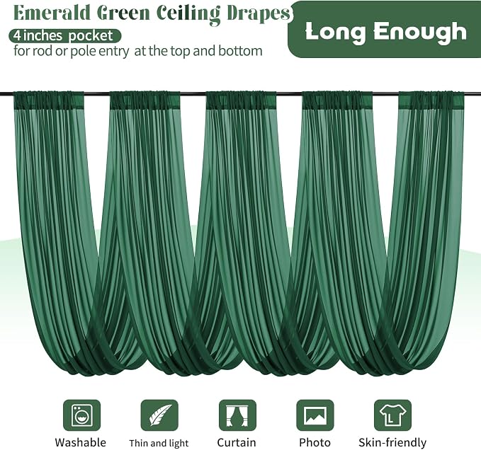 8 Panels Emerald Green Ceiling Drapes - Image 3