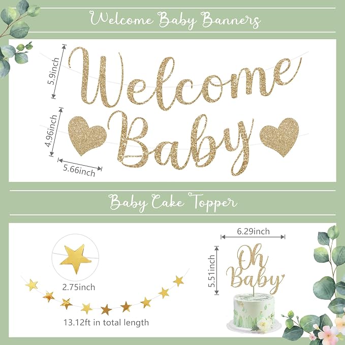 Amandir Sage Green Baby Shower Decorations Welcome Baby Banner | Green Balloons - Image 3