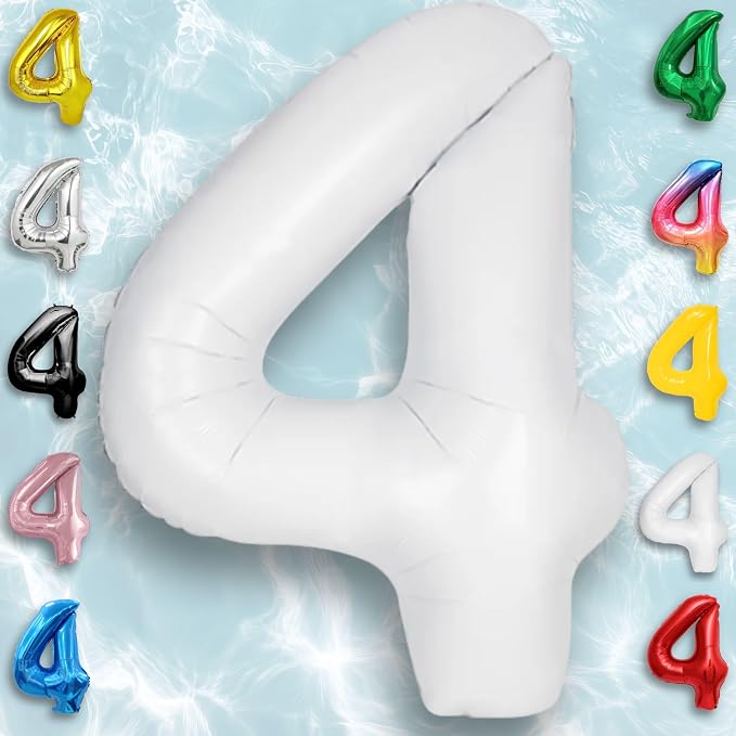 White Number Balloon 4 Mylar Foil Balloons 32 inch - Image 2