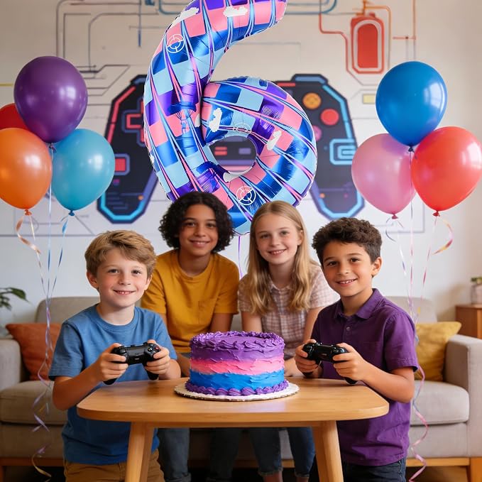 40 Inch Video Game Themed Number 6 Balloon, Birthday Party Decorations | Large - Image 6