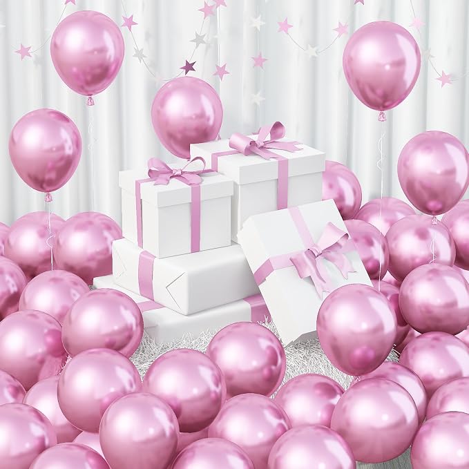 Jobkoo 60Pcs Metallic Pink Balloons 5Inch Shiny Chrome Light Pink Balloon Light by Jobkoo