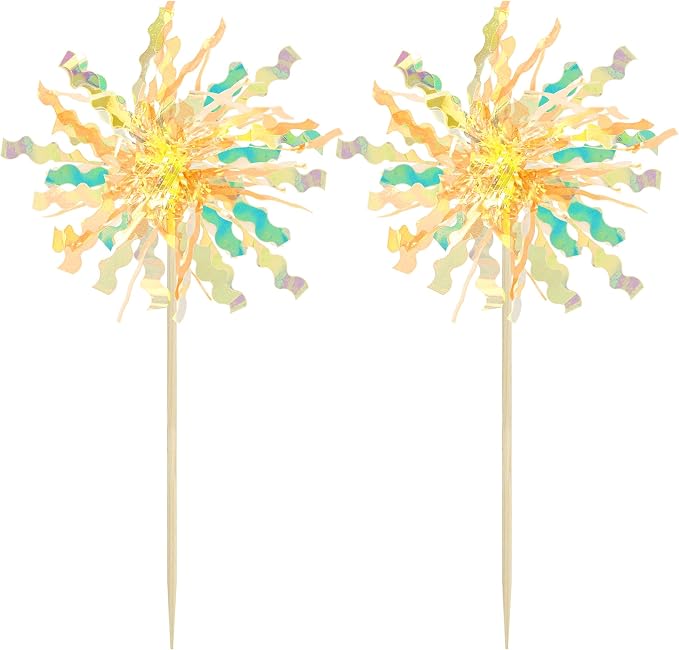 Gyufise 20Pcs Foil Firework Cupcake Toppers Happy Birthday Cake Toppers Tinsel - Image 3