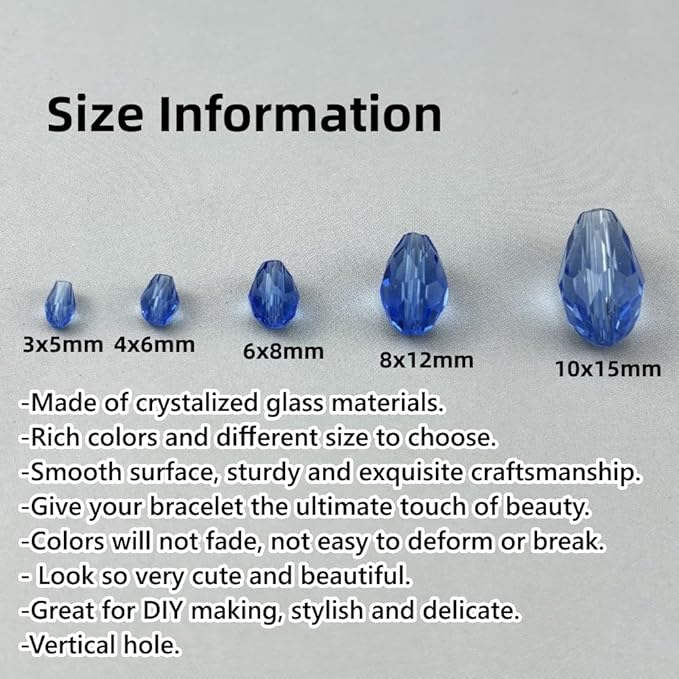 150pcs 4x6mm Teardrop Crystal Glass Beads for Jewelry Making, Faceted Vertical Hole Teardrop Glass Spacer Beads for Wind Chimes Bracelet Earring Necklace DIY Craft(Light Blue)