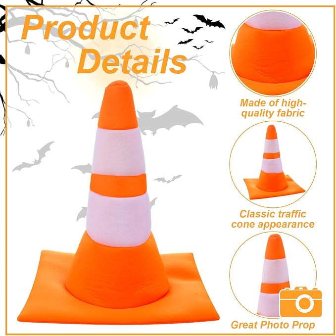 Yalikop Orange Traffic Cone Hat Halloween Construction Hat Funny Road Worker - Image 3