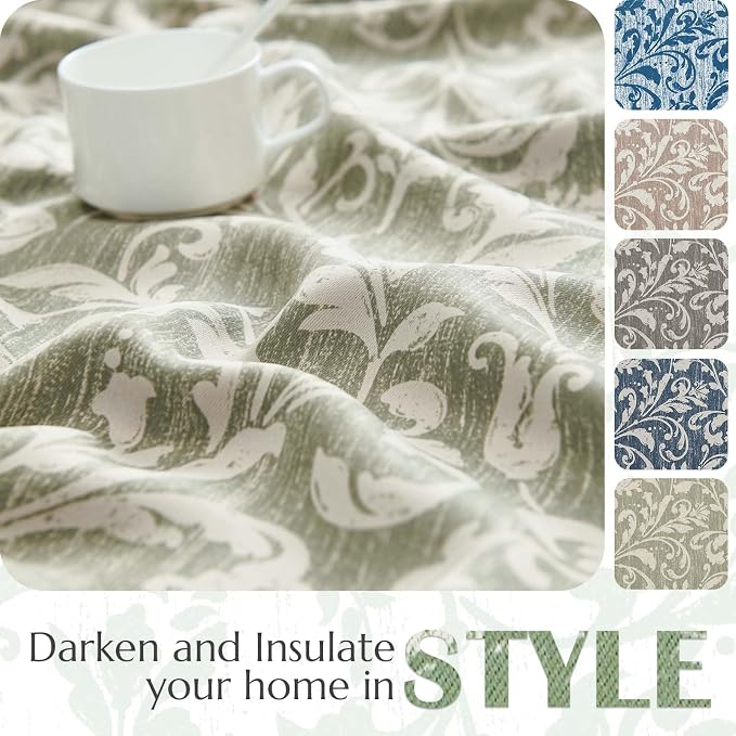Green Floral 100% Blackout Curtains 96 Inch Vintage Grommet 2 Panels | Room - Image 5