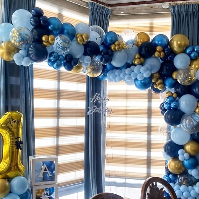 Blue Gold Balloons Garland Arch Kit, Macaron Blue Gold Confetti Balloon - Image 6