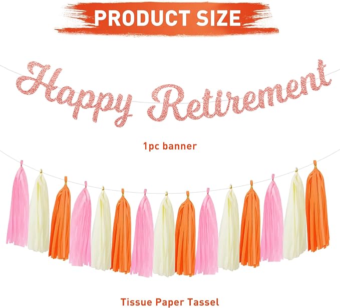 Roetyce Flower Retirement Decorations, Boho Pink Orange Retirement Banner | - Image 6
