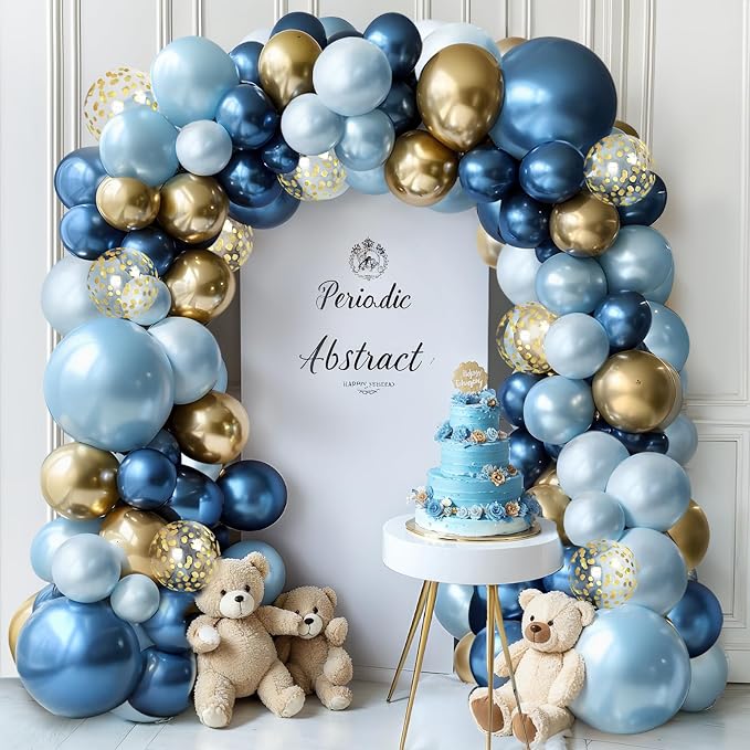 Blue and Gold Balloons Arch Kit by Vanjehou