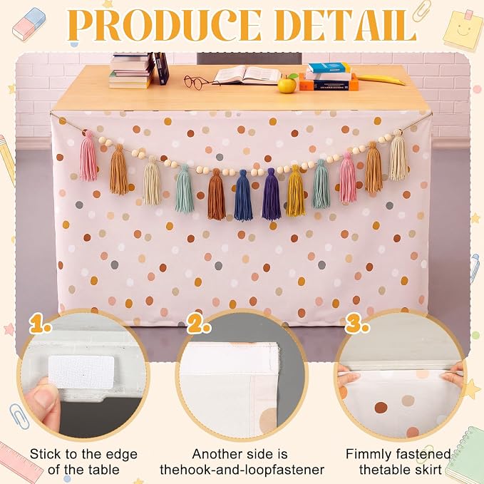Irenare 2 Pcs 6ft Dot Table Skirt and Tassels Garland - Image 3