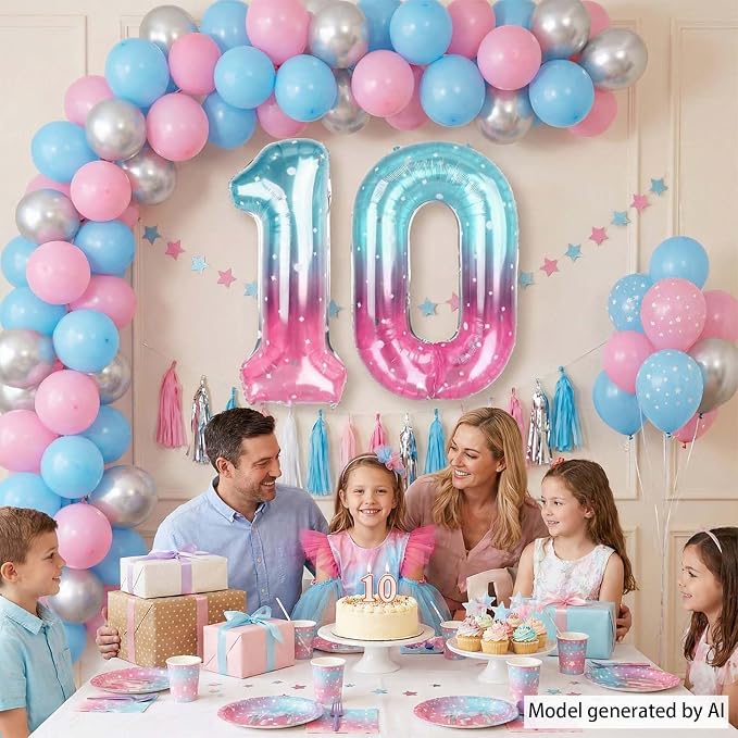 40 Inch Pink Blue Number 0 Balloon, Large Gradient Pink Blue Mylar Foil Number - Image 2