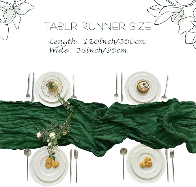 IVAPUPU 4 Pcs Cheesecloth Table Runner - 10ft Emerald Green Boho Gauze Cheese - Image 4