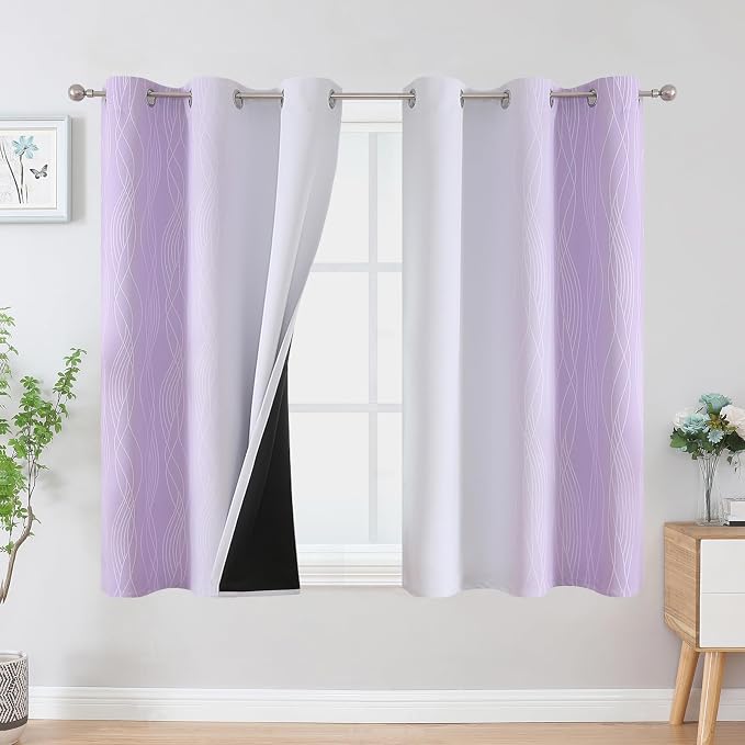 Lilac and Greyish White Ombre Blackout Curtains 54 Inch Length 2 Panels by ESTELARTEXTILER