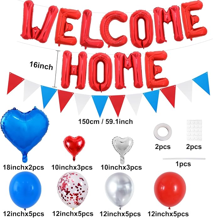TONIFUL 16 Inch Red Welcome Home Foil Letter Balloon Banner Decoration Kit | - Image 2