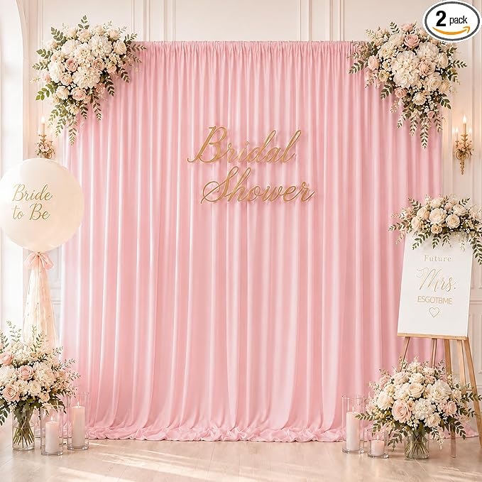 ESGOTBME 10x10ft Wrinkle Free Blush Pink Backdrop Curtain by ESGOTBME
