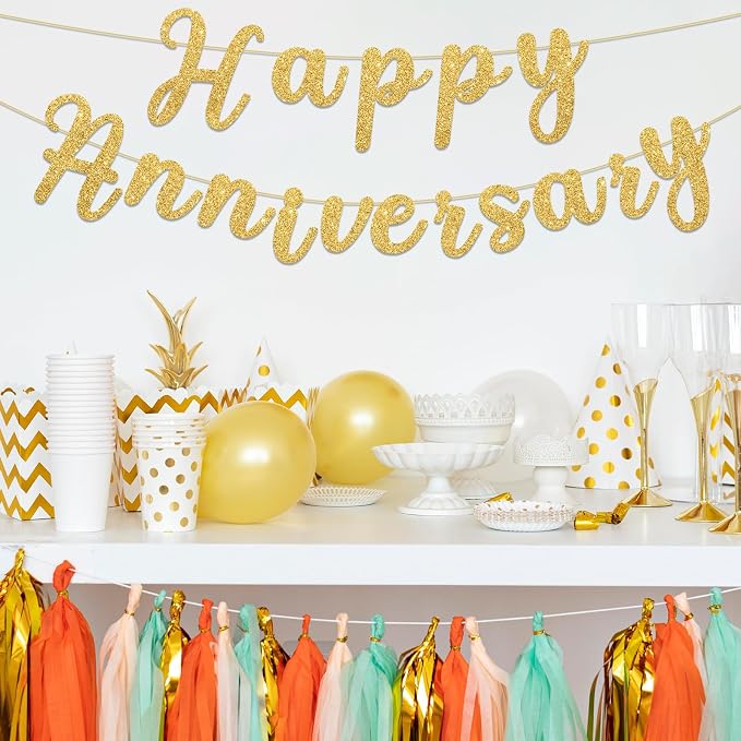 Glitter Happy Anniversary Banner Gold Happy Anniversary Decorations Wedding - Image 5