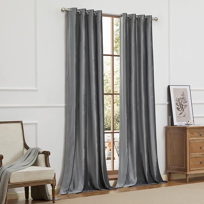 BULBUL Velvet Grey Blackout Curtains 102 inch Long - Image 8