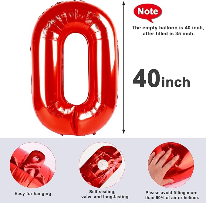 Number 0 Balloon Birthday Decorations, 40In Red Balloons - Image 5