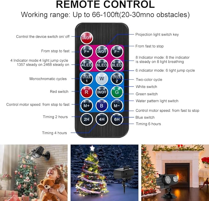 Holiday Projector Lights Outdoor, 2-in-1 HD LED Outdoor Projectors with Remote Control Timer, 3D Ocean Wave & 8 Patterns Waterproof Lanscape Lights for Indoor Valentine Xmas Halloween Holiday Party