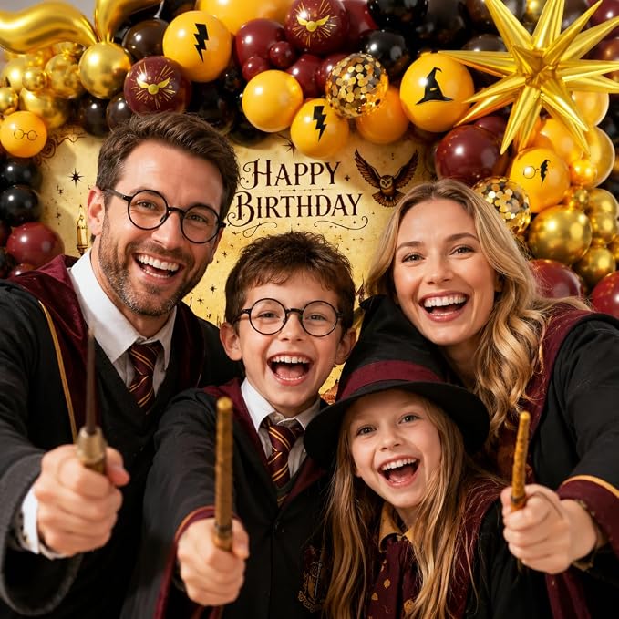 Magical Wizard Garland Arch Kit 180Pcs, Burgundy Yellow Black Gold Confetti - Image 4