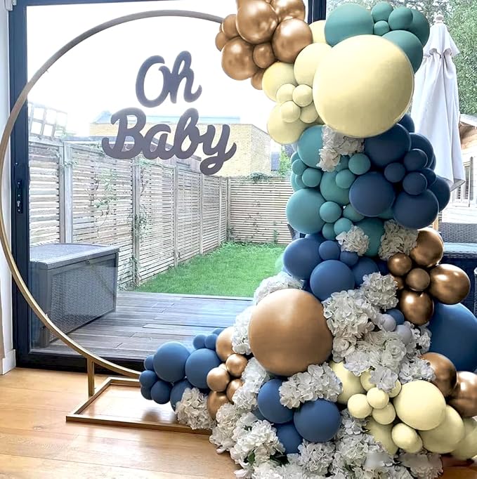 Dusty Blue Yellow Gold Balloon Garland Arch Kit - Image 7