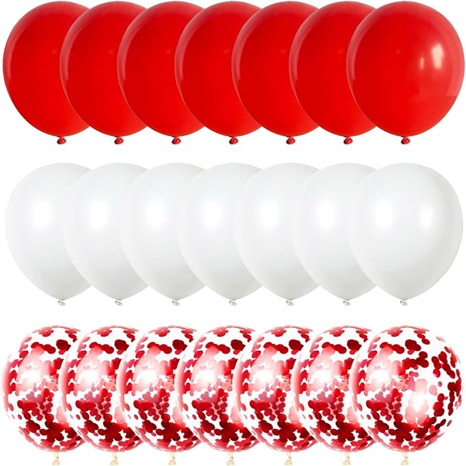 Red White Balloons Set, 35 Pack 12 Inch Red White Confetti Latex Party Helium - Image 7