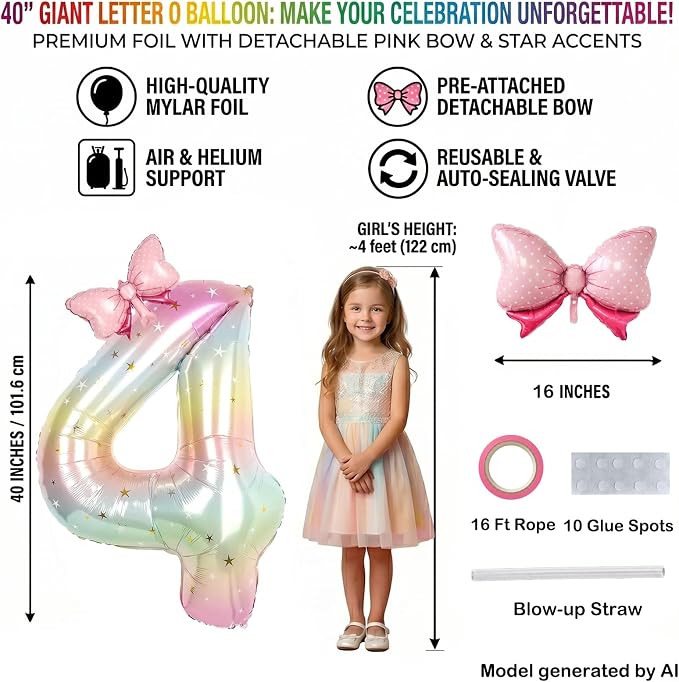 40 Inch Pastel Rainbow Number 4 Balloon - Image 2