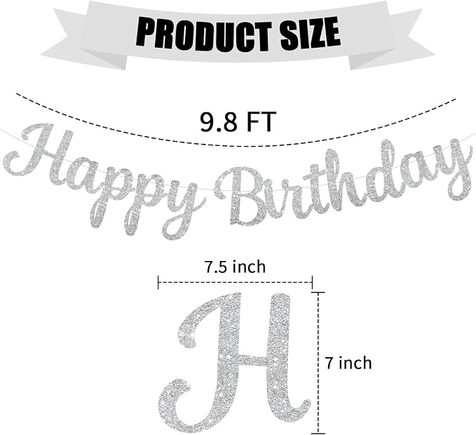 Silver Happy Birthday Banner, Pre-Strung Glitter Silver Birthday Sign, 10 Feet - Image 6