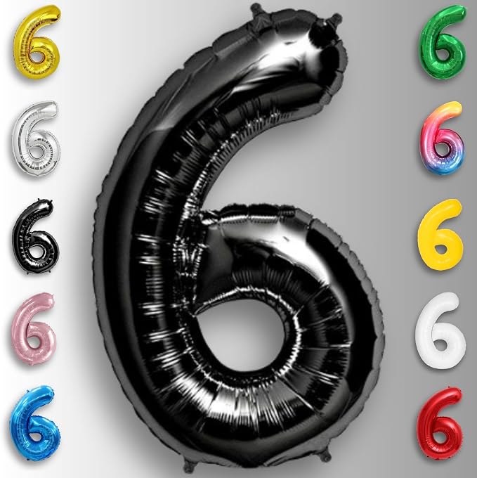 Black Number Balloon 6 Mylar Foil Balloons 40 inch - Image 4
