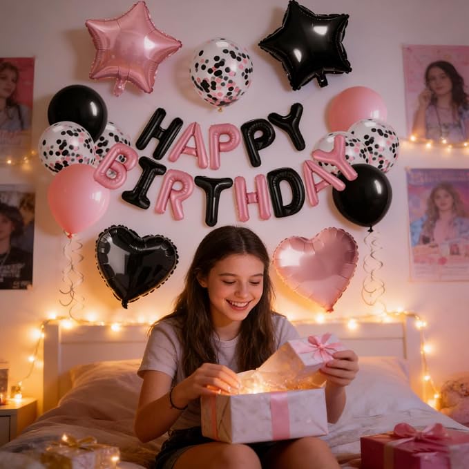 27 Pcs Black Pink Birthday Decorations, 3D Letters Black Pink Happy Birthday - Image 2