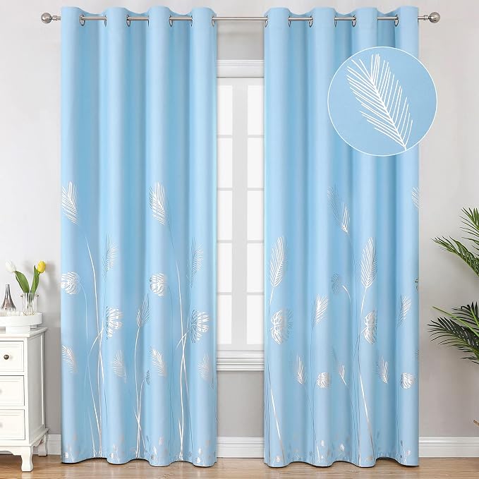 Sky Blue Blackout Curtains for Living Room, Room Darkening Curtains by ESTELARTEXTILER
