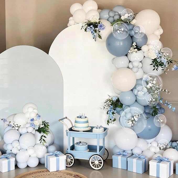 FunHot Dusty Blue Balloons, 12 Inch Ivory Transparent Helium Balloons - Image 5