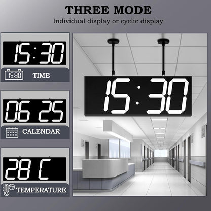 19.5'' Large Digital Wall Clock with Double Sided Display,Multi-Functional LED Hanging Digital Clock with Adjustable Brightness,Suitable for Offices, Warehouses, Corridors (White)