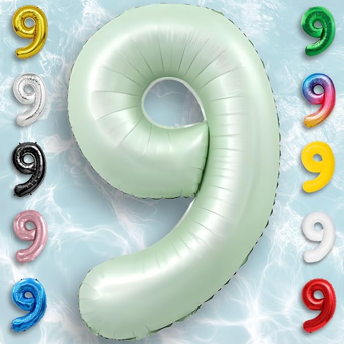 Green Number Balloon 9 Mylar Foil Balloons 32 inch - Image 6