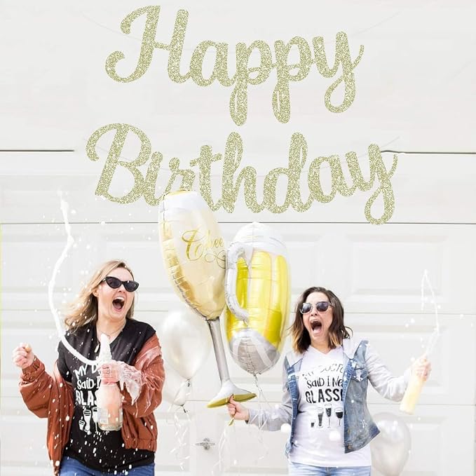 BEISHIDA Glitter Champagne Happy Birthday Banner Party Decoration NO DIY | - Image 5