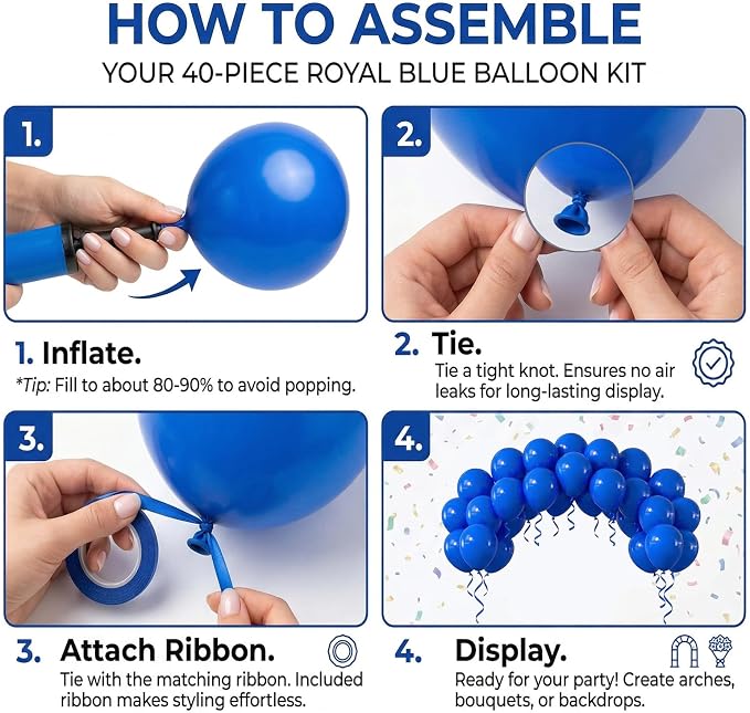 40pcs Royal Blue Balloons 12 Inch, Matte Dark Blue Latex Balloons | Balloons - Image 3