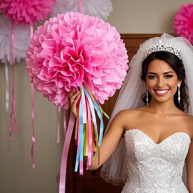 Capesaro Pink Paper Pom Poms - Image 3