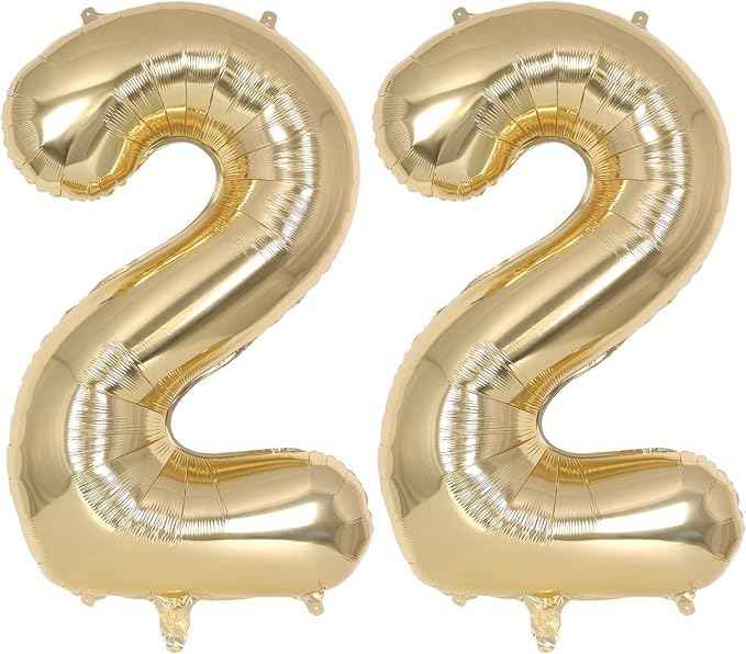 Champagne Gold Large Number 22 Balloon, 40 Inch Light Gold Foil Helium Number by AIQINHU