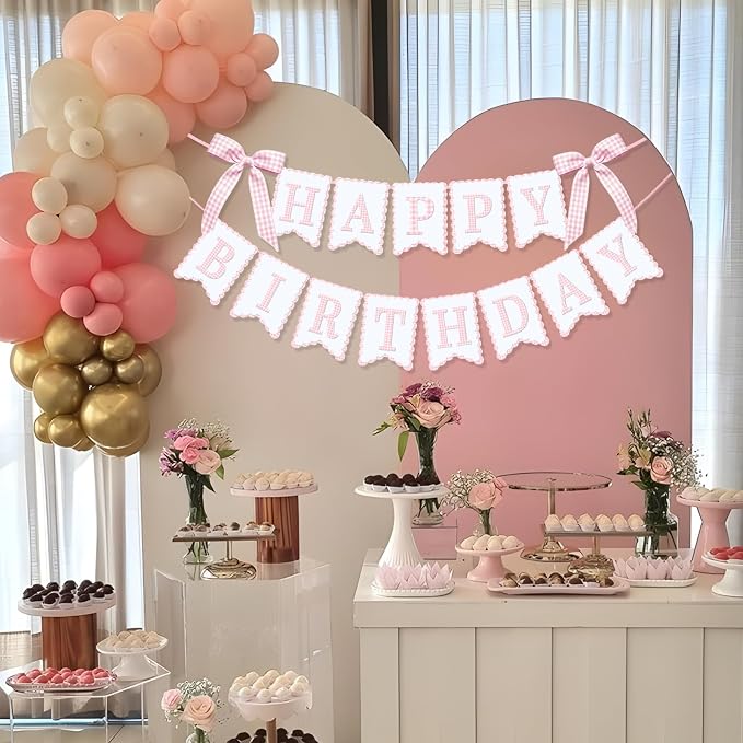 Bow Happy Birthday Banner for Bow Birthday Decorations Pink Bows Garland for - Image 4