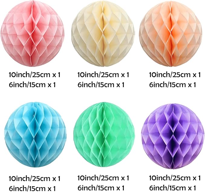 ZOOYOO 12Pcs 6" 10" Honeycomb Balls Decorations Hanging Tissue Paper Pom Poms - Image 2