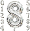 Silver Number 8 Balloon, 40 Inch Large Number Foil Mylar Balloons by PatiCool