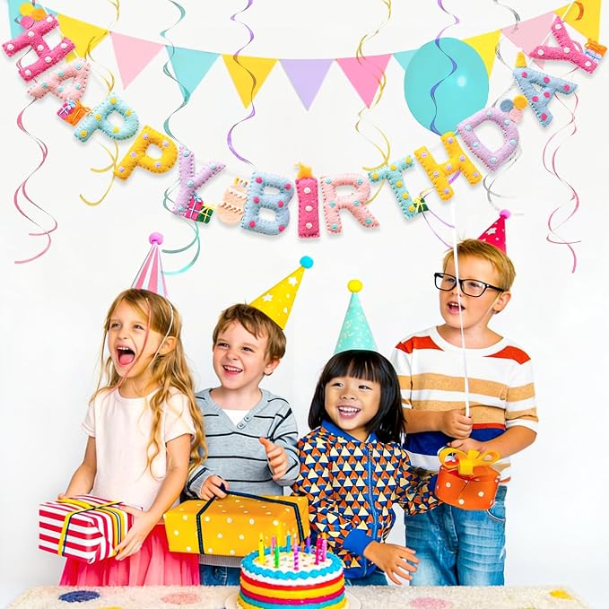 Unique Pre-Strung Handmade Wool Felt Pastel Happy Birthday Banner Garland | 3D - Image 3