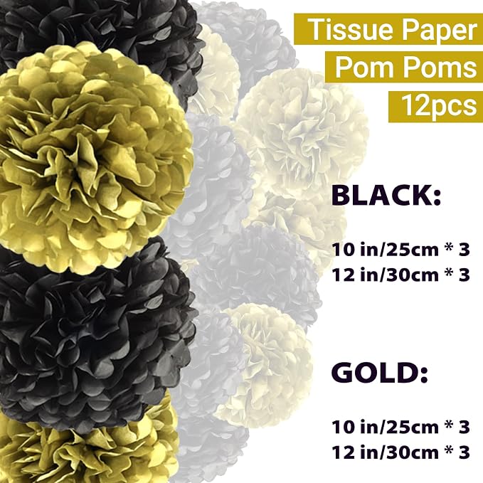 Capesaro Gold and Black Paper Pom Poms - Image 2