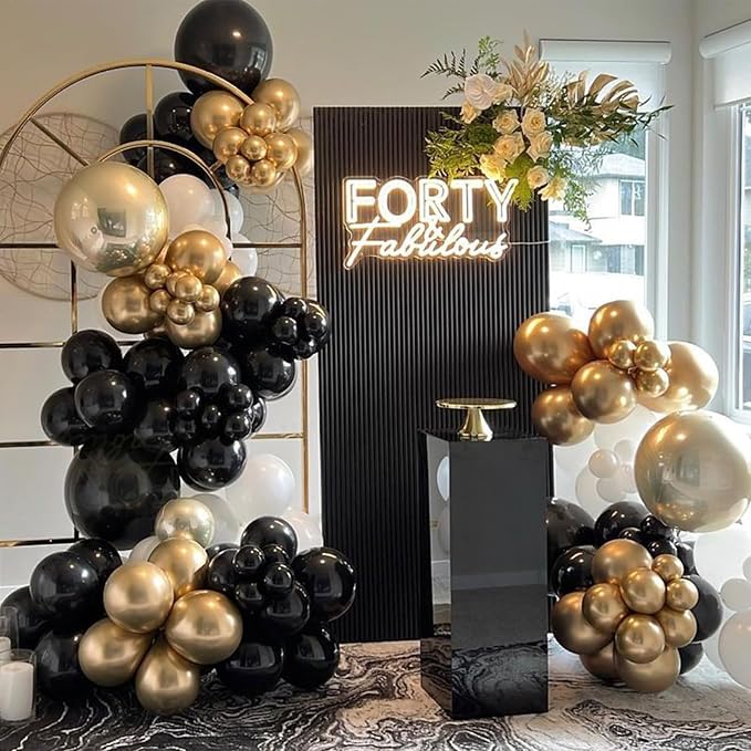 Metallic Gold and Premium Latex Black White Balloons - Image 3